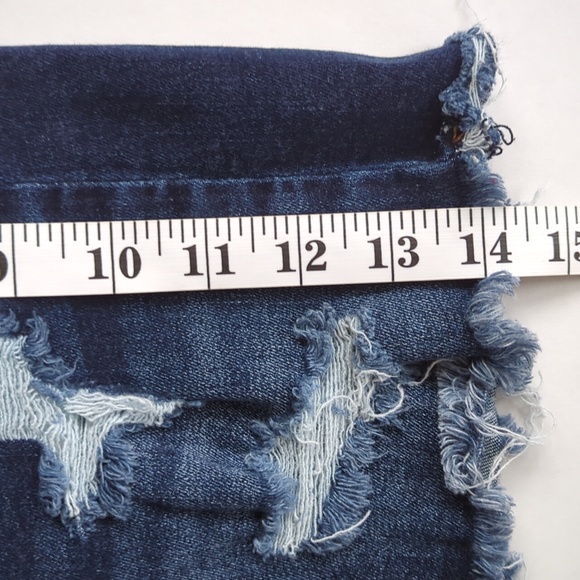 AEO Next Level Stretch X Super Hi-Rise Mini Distressed Jean Skirt 4R Blue - Picture 16 of 16